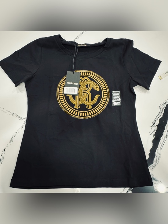 Roberto Cavalli Tops - Roberto Cavalli Black Gold Logo Slim Fit Tee M NWT ❤️